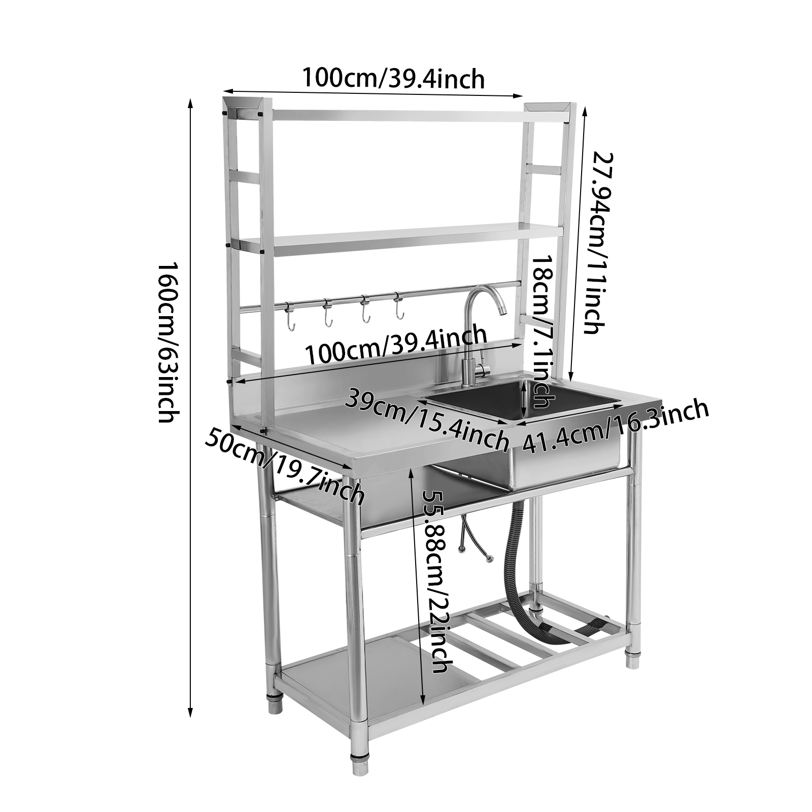 Stainless Steel Sink Set, Commercial Sink Set, Stainless Steel Sink for the Kitchen - Right Basin