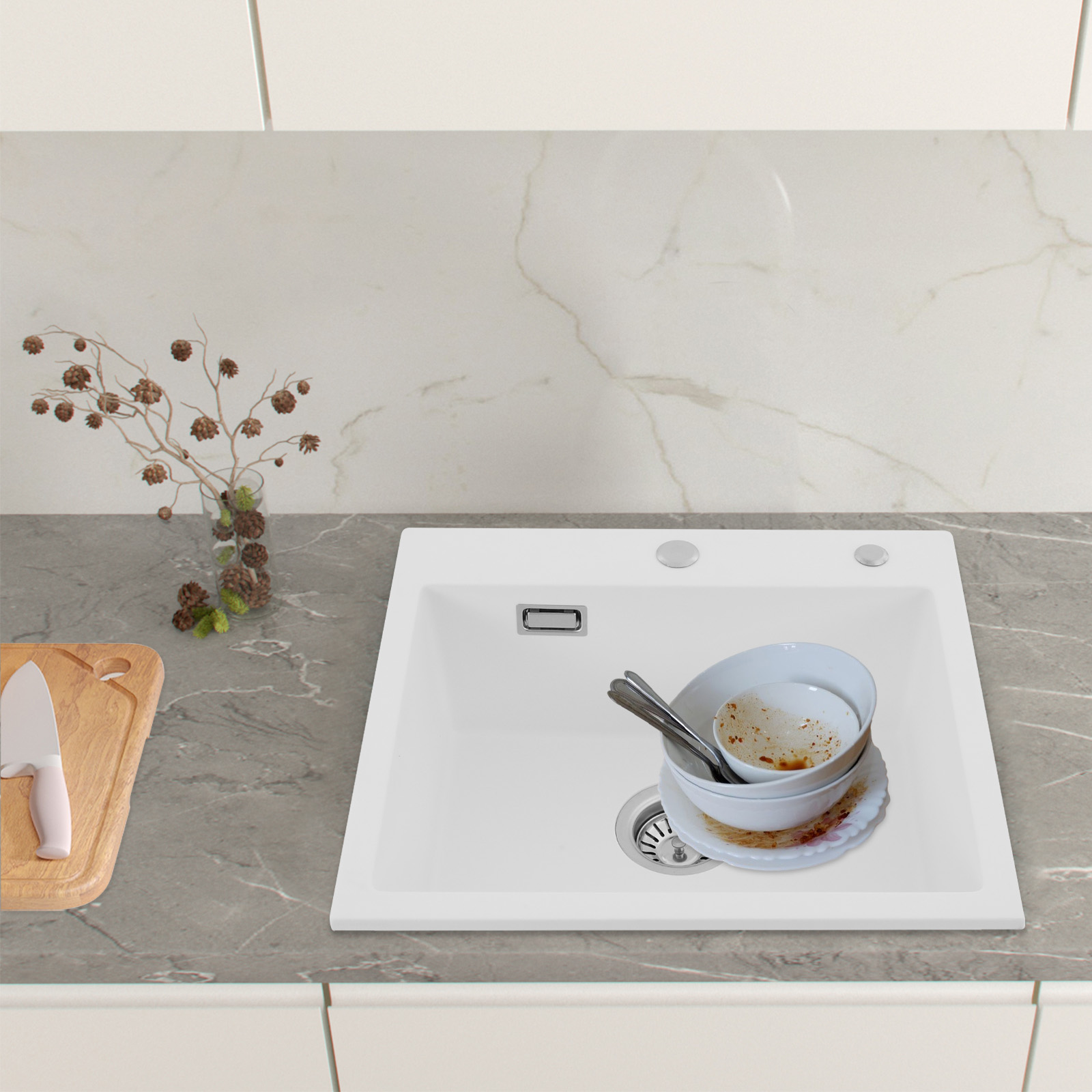 50*45cm Kitchen Sink, Single Bowl Kitchen Sink, 7.3'' Deep Kitchen Sink for Kitchens, Bathrooms, Restaurants, School Canteens