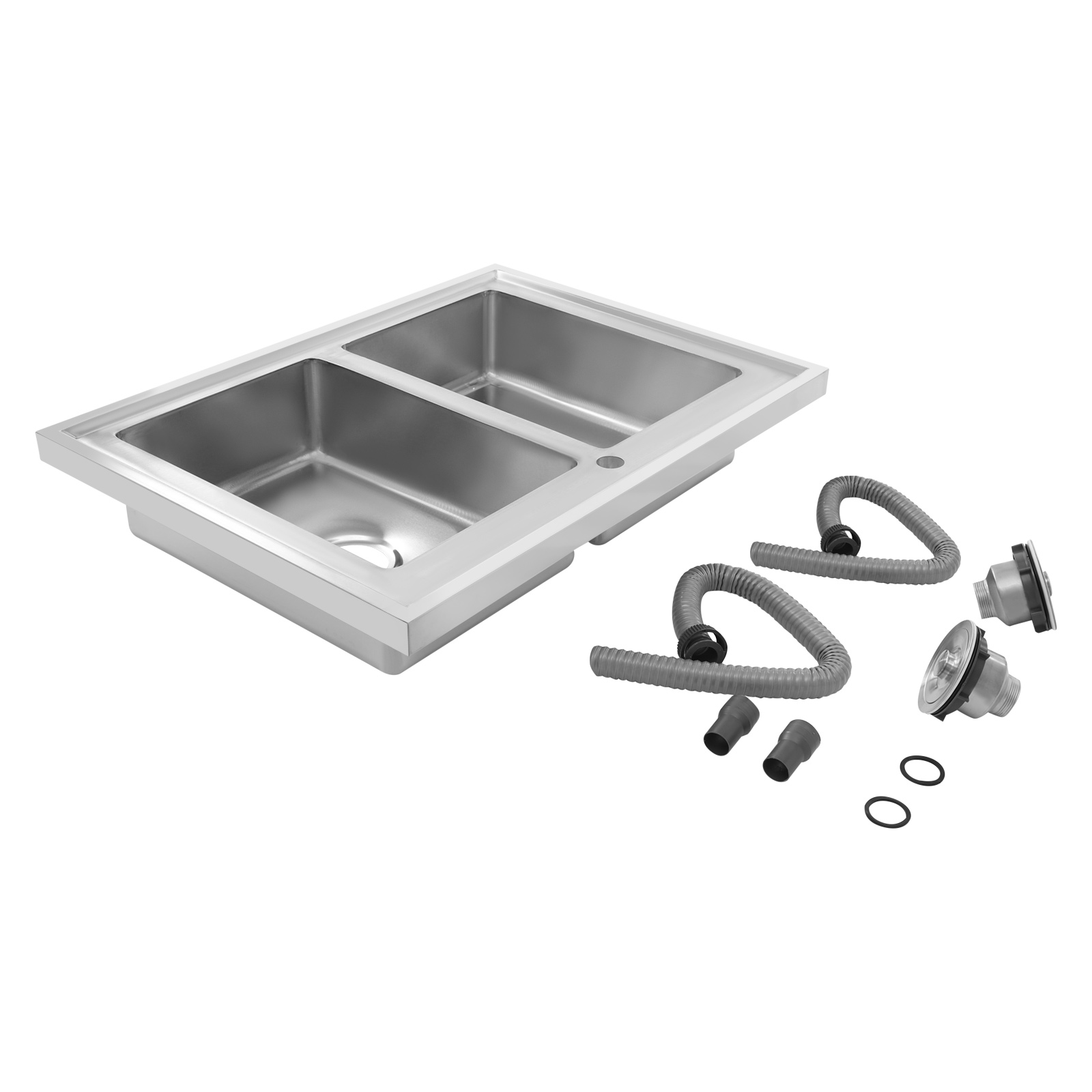 Stainless steel double trough with drain board 800x600x155 mm