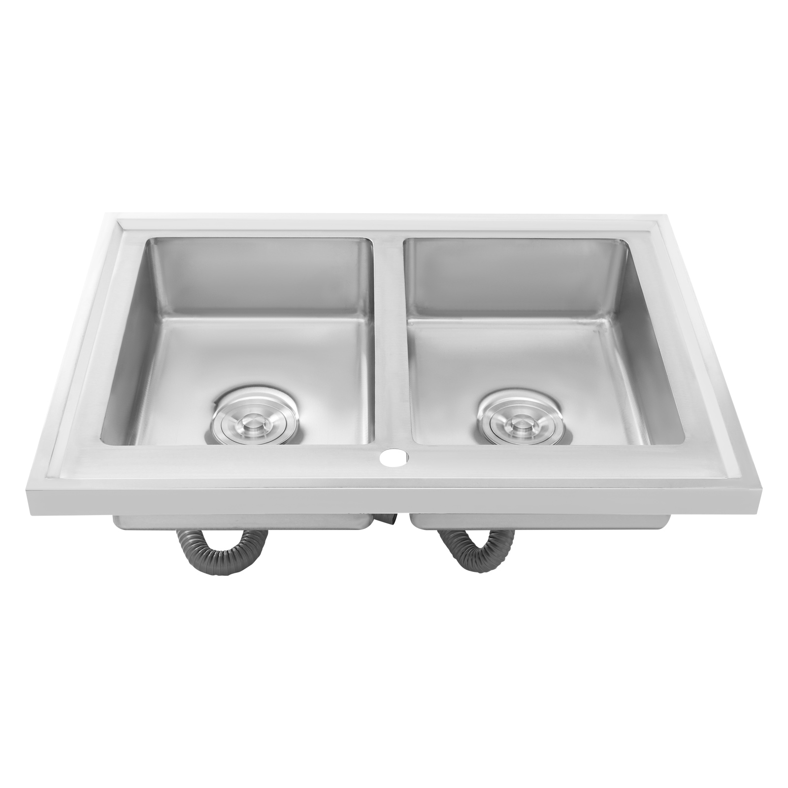 Stainless steel double trough with drain board 800x600x155 mm