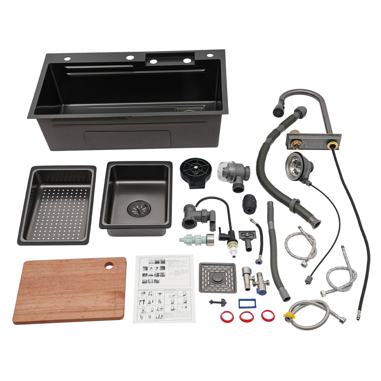 Multifunctional Waterfall Sink, Practical Sink, Built-in Sink for Home Kitchens, Restaurants, Hotels - Black