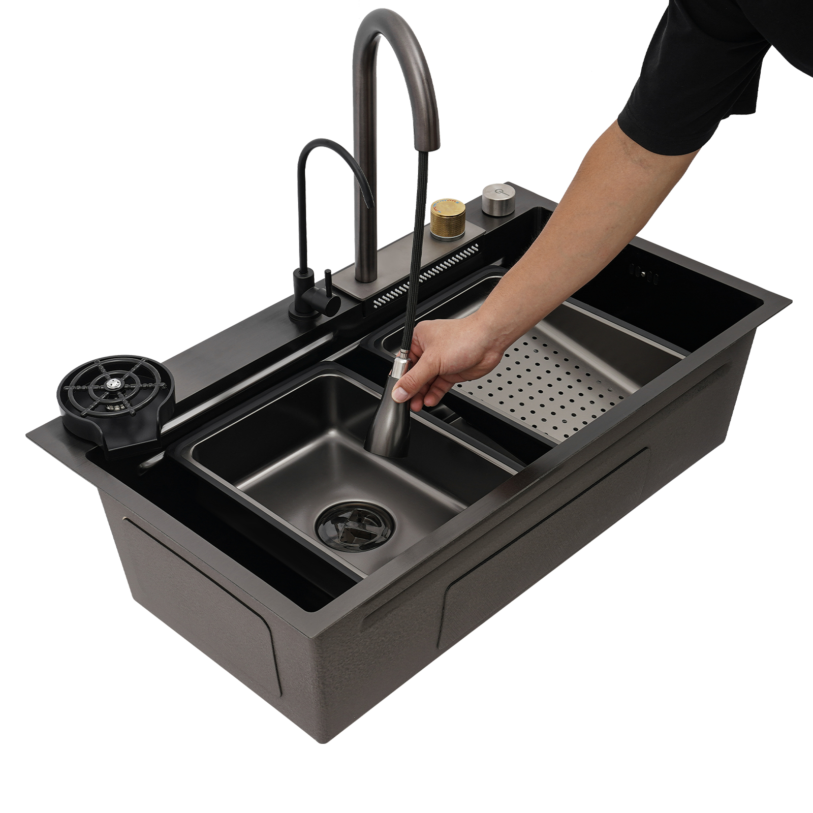Multifunctional Waterfall Sink, Practical Sink, Built-in Sink for Home Kitchens, Restaurants, Hotels - Black