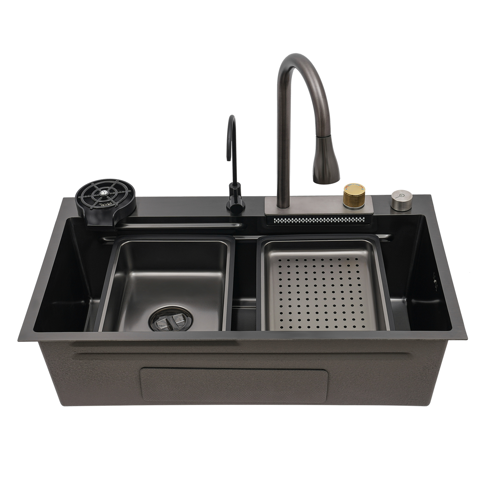 Multifunctional Waterfall Sink, Practical Sink, Built-in Sink for Home Kitchens, Restaurants, Hotels - Black