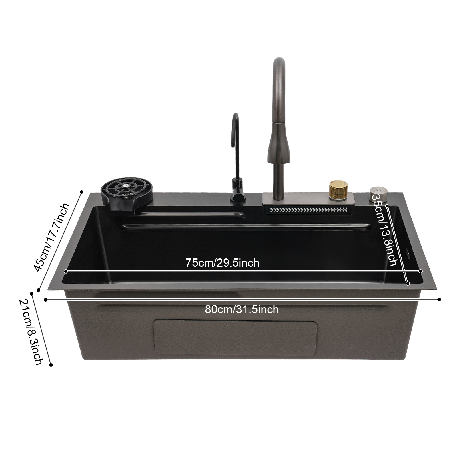 Multifunctional Waterfall Sink, Practical Sink, Built-in Sink for Home Kitchens, Restaurants, Hotels - Black