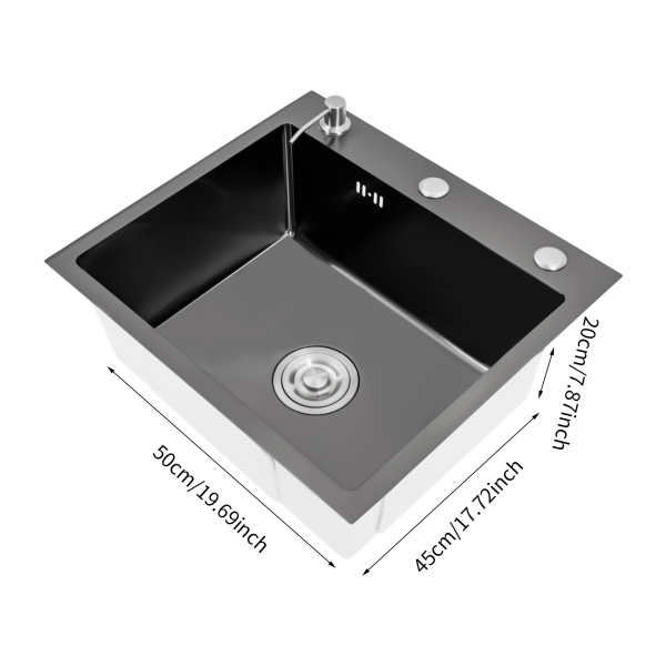 Kitchen Sink Built-in Single Bowl Sink w/Pipe & Soap Dispenser Stainless Steel
