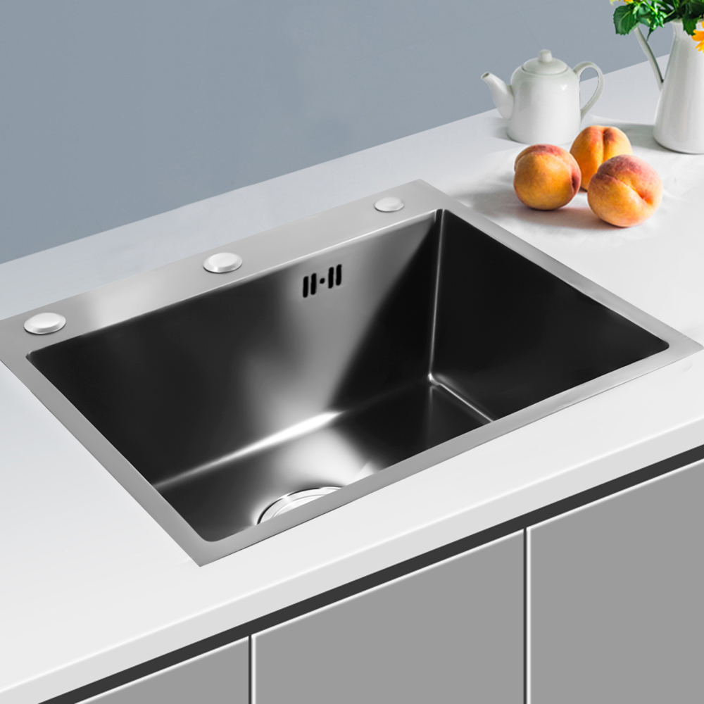 Kitchen Sink Built-in Single Bowl Sink w/Pipe & Soap Dispenser Stainless Steel
