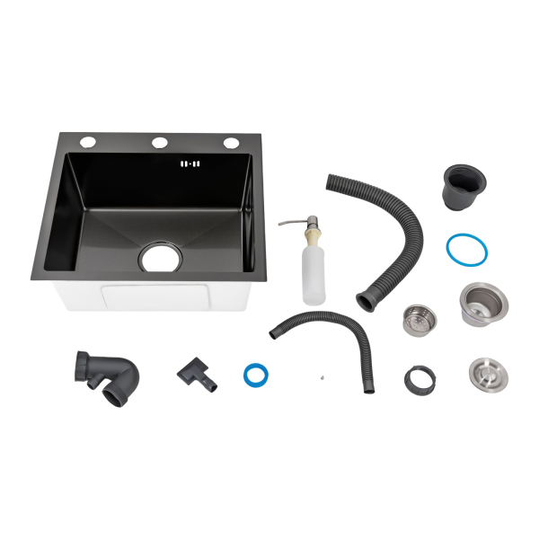 Kitchen Sink Built-in Single Bowl Sink w/Pipe & Soap Dispenser Stainless Steel