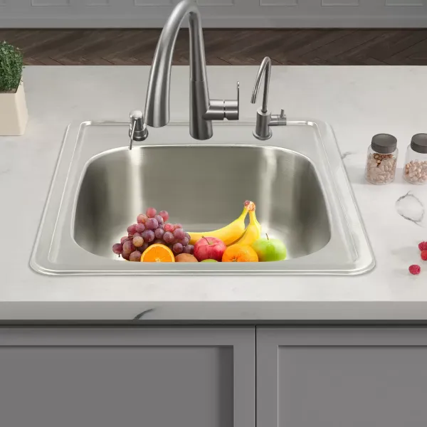 Stainless Steel Kitchen Sinks 17" x 22" with Faucet Hole Kitchen Sink 1 Brushed Undermount Basin Stainless Steel Sink with Faucet Holes