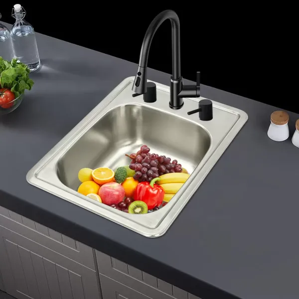 Stainless Steel Kitchen Sinks 17" x 22" with Faucet Hole Kitchen Sink 1 Brushed Undermount Basin Stainless Steel Sink with Faucet Holes Stainless Steel Kitchen Sinks 17" x 22" with Faucet Hole Kitchen Sink 1 Brushed Undermount Basin Stainless Steel Sink with Faucet Holes
