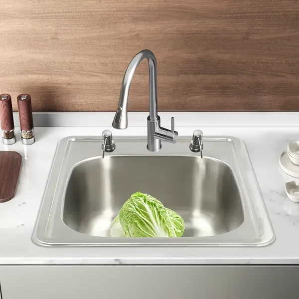 Stainless Steel Kitchen Sinks 17" x 22" with Faucet Hole Kitchen Sink 1 Brushed Undermount Basin Stainless Steel Sink with Faucet Holes