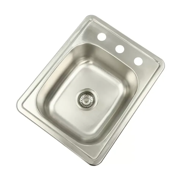 Stainless Steel Kitchen Sinks 17" x 22" with Faucet Hole Kitchen Sink 1 Brushed Undermount Basin Stainless Steel Sink with Faucet Holes