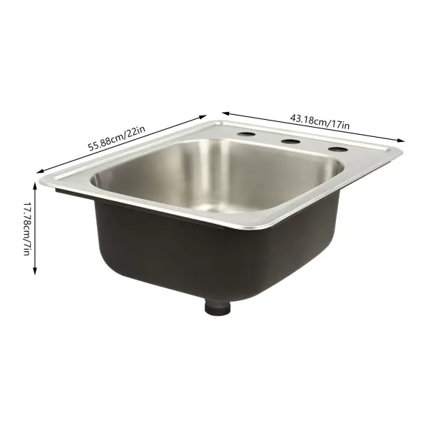 Stainless Steel Kitchen Sinks 17" x 22" with Faucet Hole Kitchen Sink 1 Brushed Undermount Basin Stainless Steel Sink with Faucet Holes