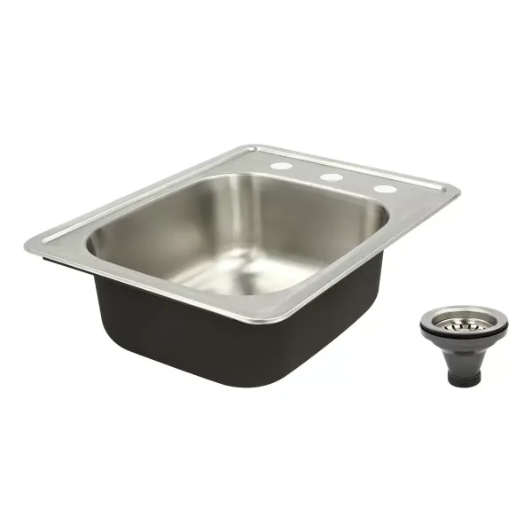Stainless Steel Kitchen Sinks 17" x 22" with Faucet Hole Kitchen Sink 1 Brushed Undermount Basin Stainless Steel Sink with Faucet Holes Stainless Steel Kitchen Sinks 17" x 22" with Faucet Hole Kitchen Sink 1 Brushed Undermount Basin Stainless Steel Sink with Faucet Holes