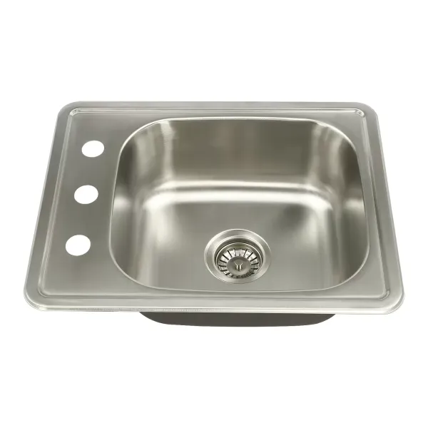 Stainless Steel Kitchen Sinks 17" x 22" with Faucet Hole Kitchen Sink 1 Brushed Undermount Basin Stainless Steel Sink with Faucet Holes