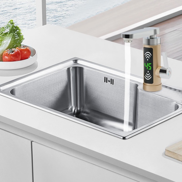 3000W Electric Faucet, 360° Rotatable Instant Water Heater, Bathroom (Gold)