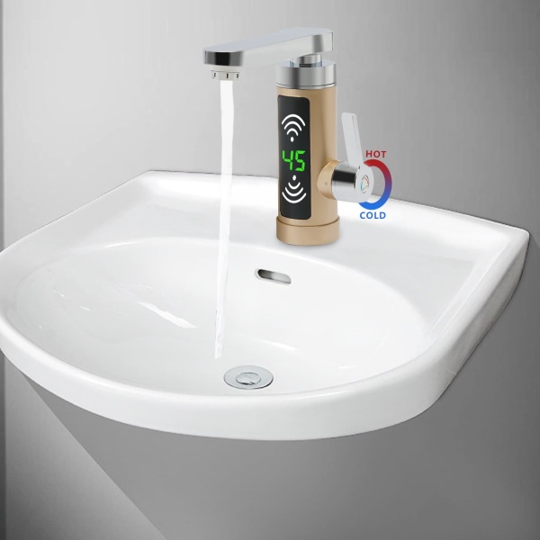 3000W Electric Faucet, 360° Rotatable Instant Water Heater, Bathroom (Gold)