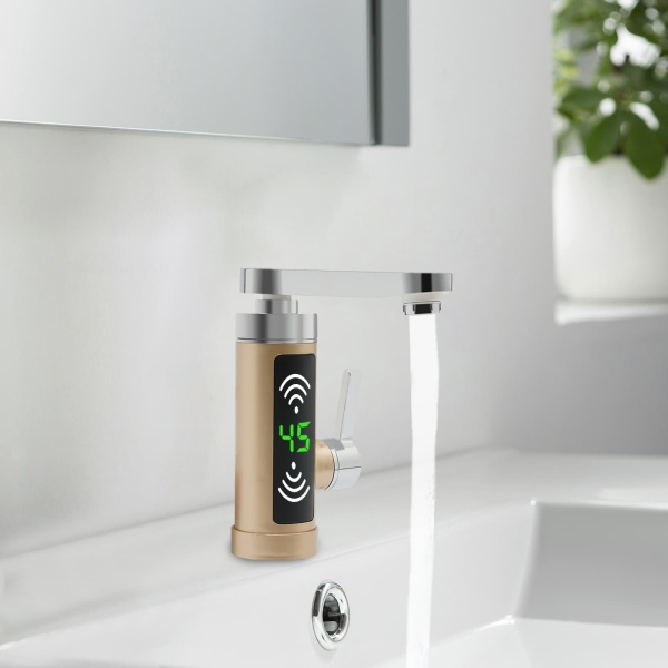 3000W Electric Faucet, 360° Rotatable Instant Water Heater, Bathroom (Gold)
