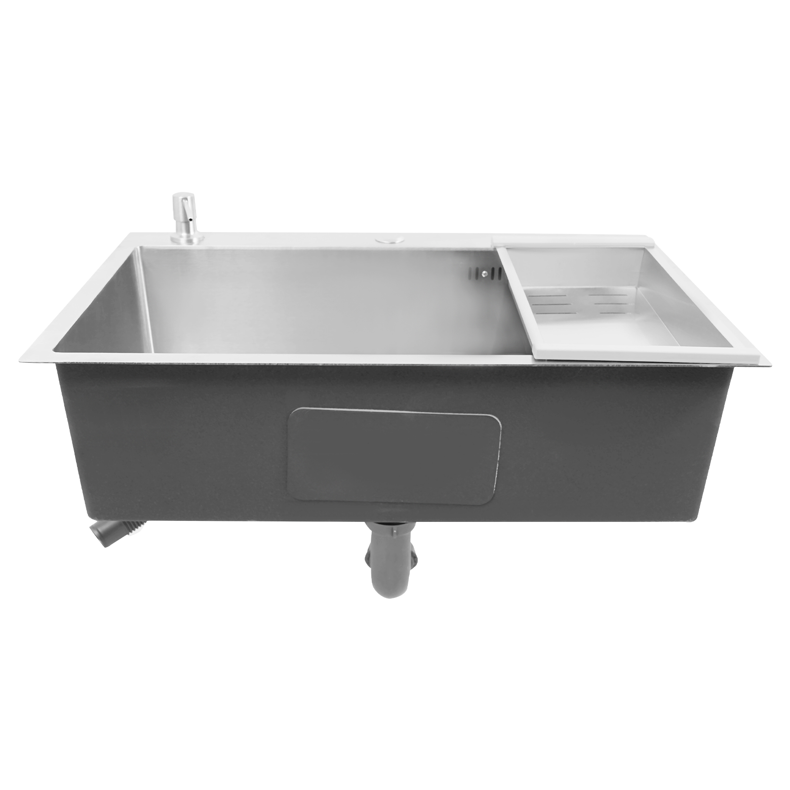 Sliver Stainless Steel Kitchen Sink, Single Bowl Sink with Soap Dispenser and Draining Basket, Kitchen Sink without Faucet Sliver Stainless Steel Kitchen Sink, Single Bowl Sink with Soap Dispenser and Draining Basket, Kitchen Sink without Faucet