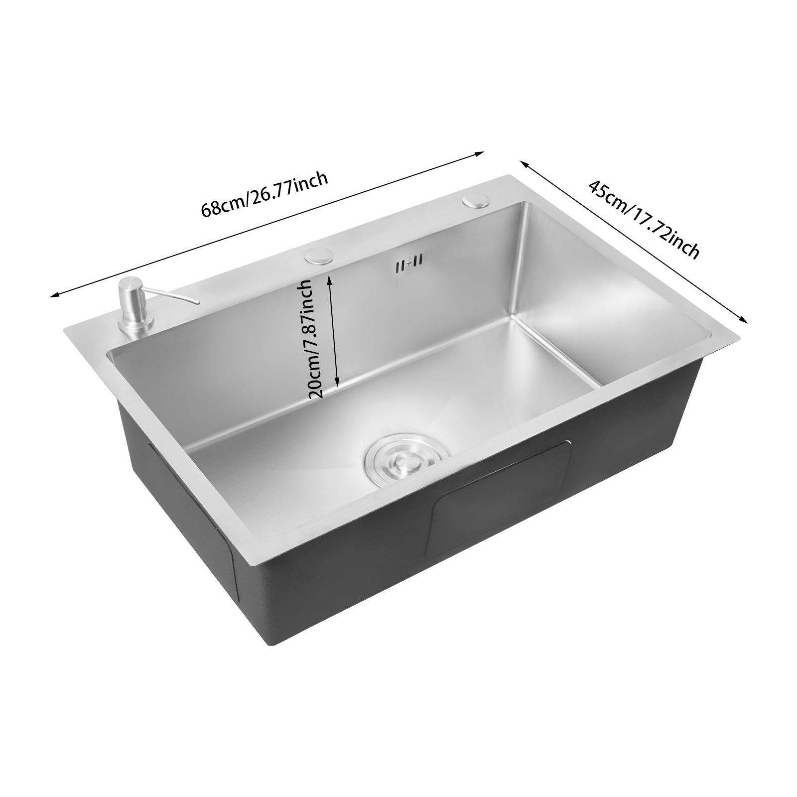 Sliver Stainless Steel Kitchen Sink, Single Bowl Sink with Soap Dispenser and Draining Basket, Kitchen Sink without Faucet Sliver Stainless Steel Kitchen Sink, Single Bowl Sink with Soap Dispenser and Draining Basket, Kitchen Sink without Faucet
