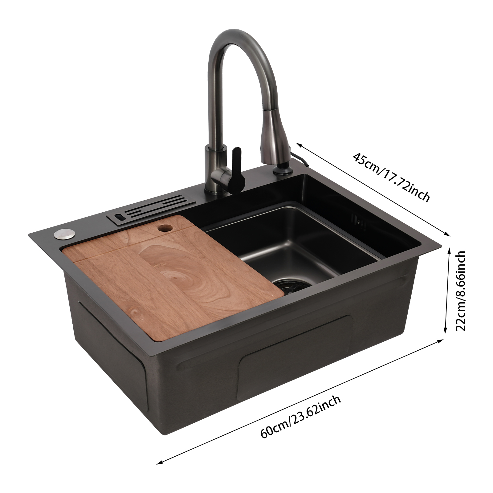 Kitchen Sink, Stainless Steel Kitchen Sink, Stainless Steel Sink with Knife Holder - Black