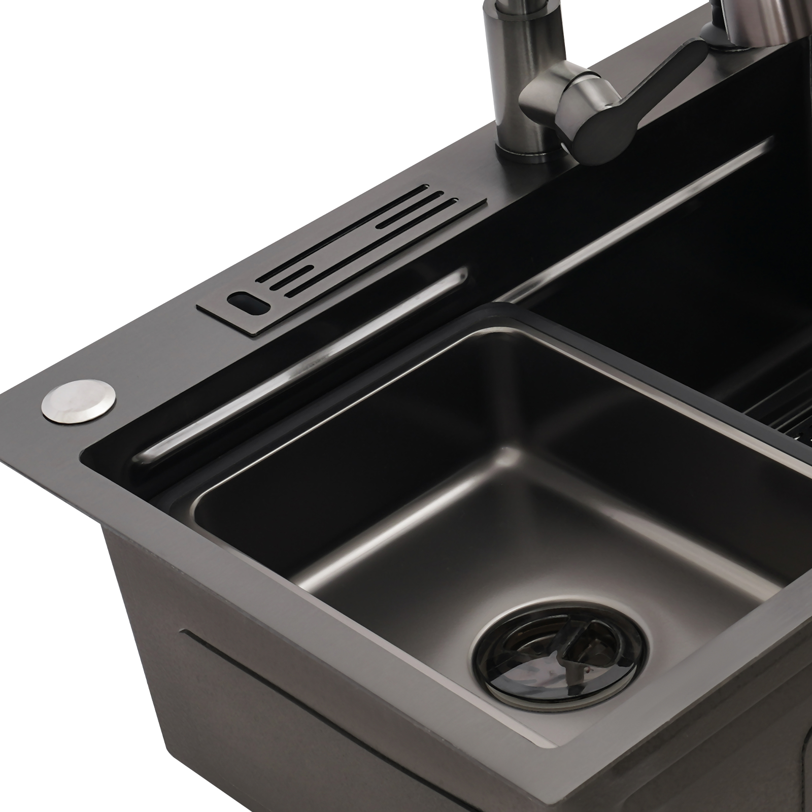 Kitchen Sink, Stainless Steel Kitchen Sink, Stainless Steel Sink with Knife Holder - Black