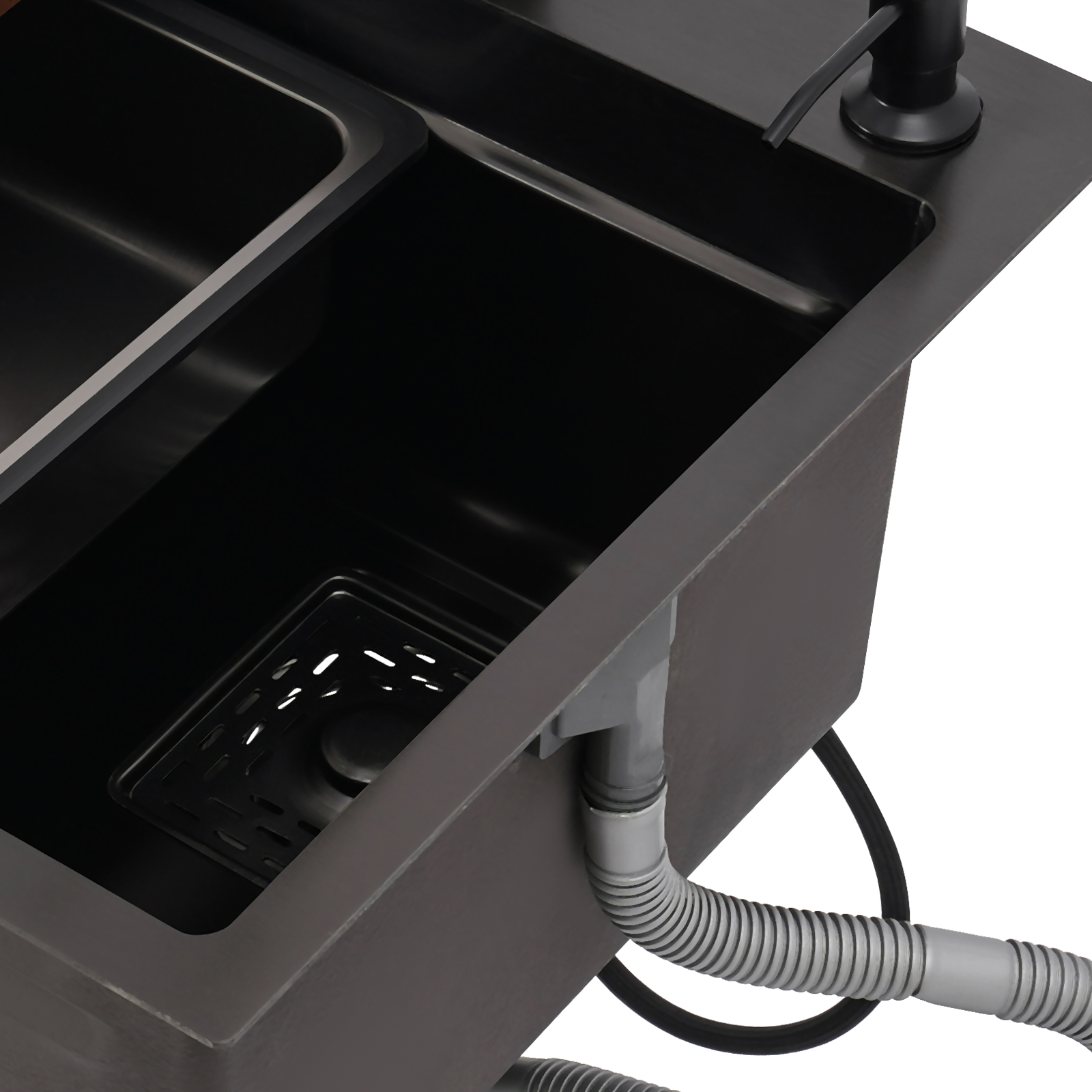 Kitchen Sink, Stainless Steel Kitchen Sink, Stainless Steel Sink with Knife Holder - Black