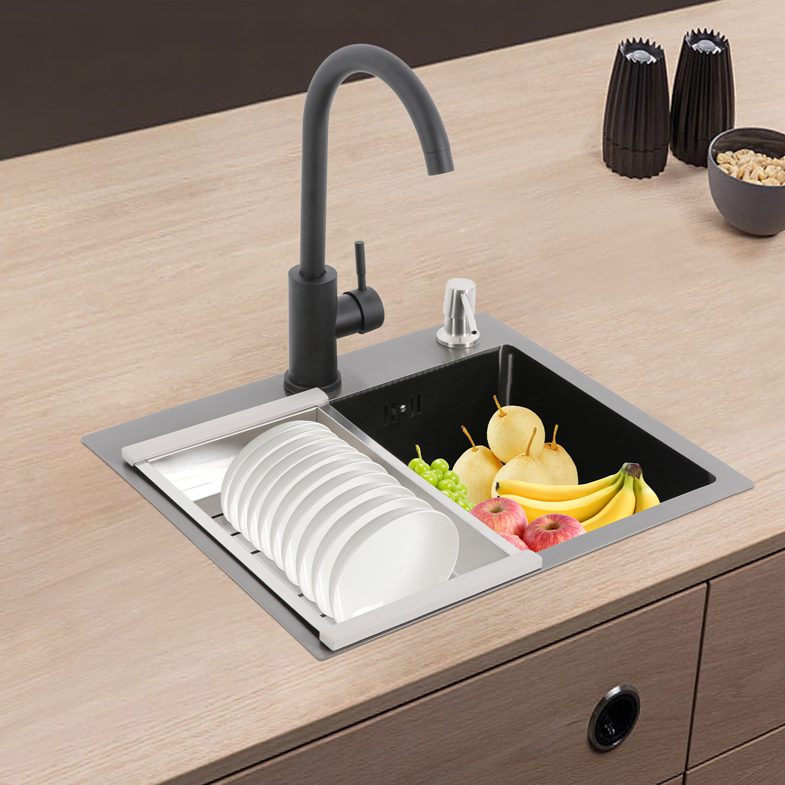 40*45cm Kitchen Sink, Stainless Steel Kitchen Sink, Stainless Steel Sink with Tap + Faucet + Drainer + Soap Dispenser + Drain Basket -Black 40*45cm Kitchen Sink, Stainless Steel Kitchen Sink, Stainless Steel Sink with Tap + Faucet + Drainer + Soap Dispenser + Drain Basket -Black