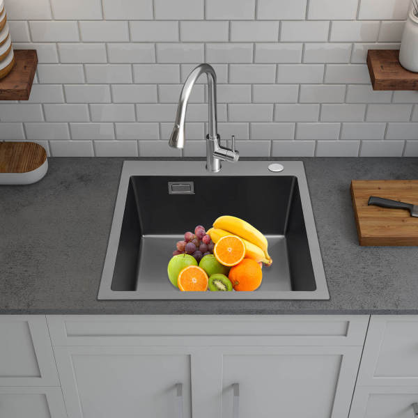 Black 45x50 Stainless Steel Kitchen Sink with Drain, Modern Kitchen Sink, with Drainage System