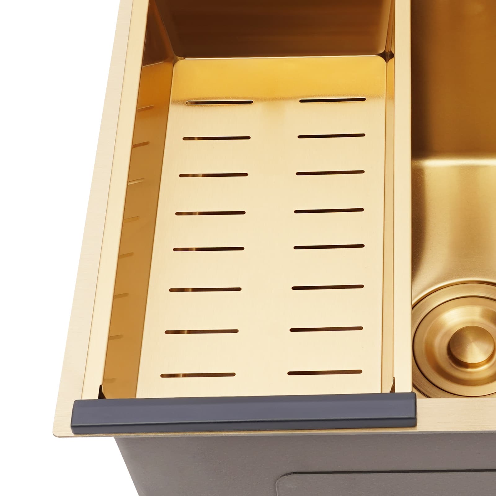 Gold sink + gold soap dispenser + gold large curved faucet + gold water purification faucet + gold thick drain basket
