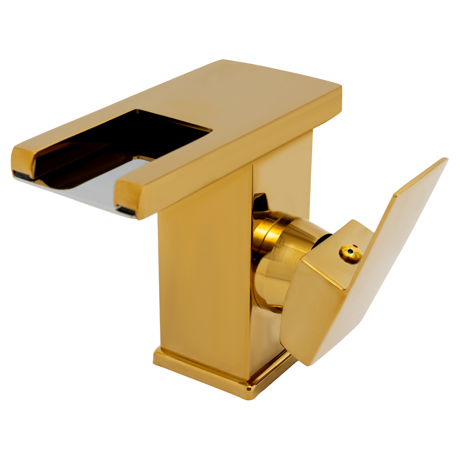 LED bathtub faucet, 3 color LED light faucet, Waterfall faucet, Intelligent safety, 0-80℃, 12.5*12.5*12.5*6 cm, Golden