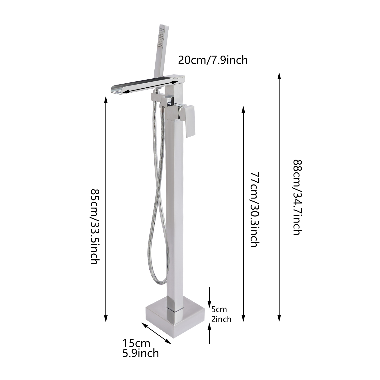 Freestanding Bath Tap, Tap with Hand Shower, Bath Tap for Bathrooms in Homes, High-end Hotels - Silver