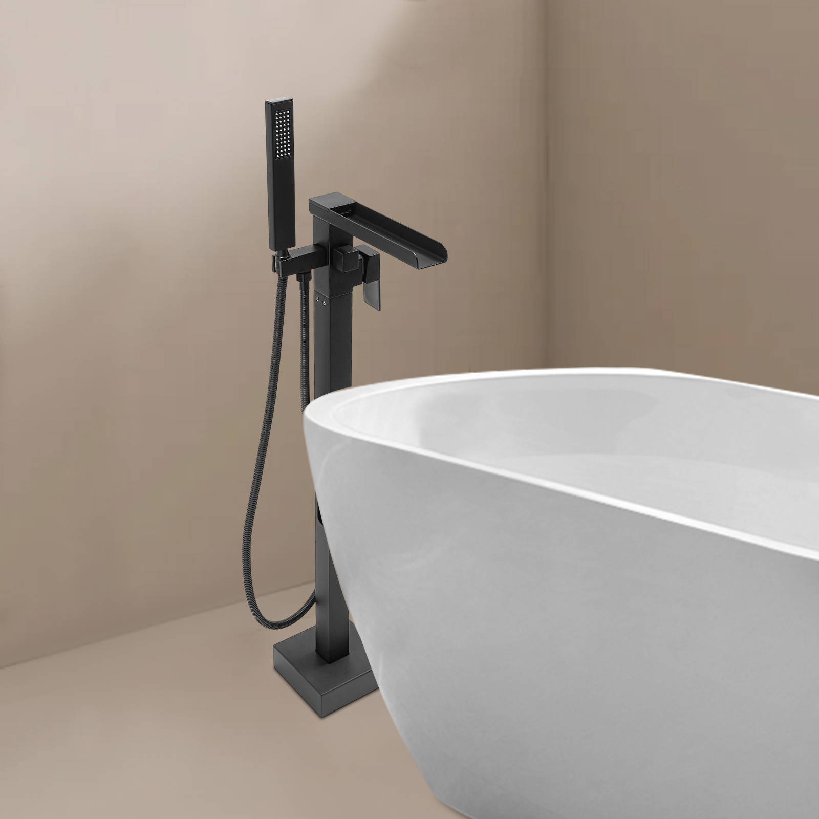 Freestanding Bath Tap, Tap with Hand Shower, Bath Tap for Bathrooms in Homes, High-end Hotels - Black