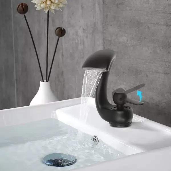 Waterfall Bathroom Faucet Modern Basin Faucet Brass Basin Single Handle Mixer Tap Hot Cold for Bathrooms In Hotels Bathing Centers Black