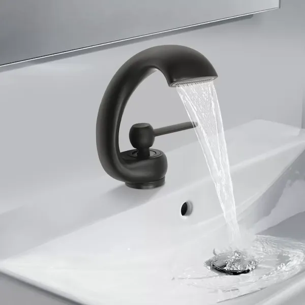 Waterfall Bathroom Faucet Modern Basin Faucet Brass Basin Single Handle Mixer Tap Hot Cold for Bathrooms In Hotels Bathing Centers Black