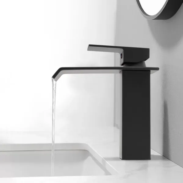Bathroom Waterfall Faucet, Basin Faucet, Hot and Cold Water, High Pressure Available, Single Handle, Matte Black, 3/8 Inch Interface Bathroom Waterfall Faucet, Basin Faucet, Hot and Cold Water, High Pressure Available, Single Handle, Matte Black, 3/8 Inch Interface