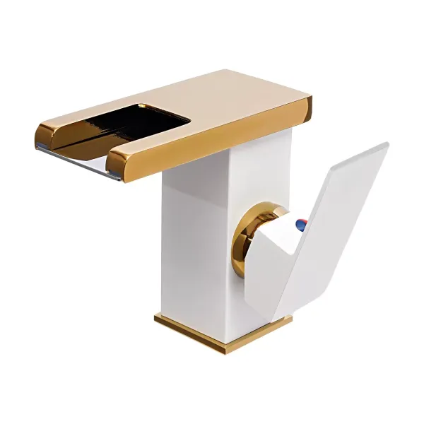 LED Bathroom Waterfall Faucet, White and Gold, Ideal for Homes, Kitchens, Bathrooms, Restaurants, Hotels, Bars