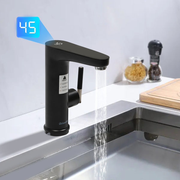 Electric Faucet With Instant Water Heater 3200w Stainless Steel With LED Temperature Indicator For Homes Kitchens Bathrooms Black
