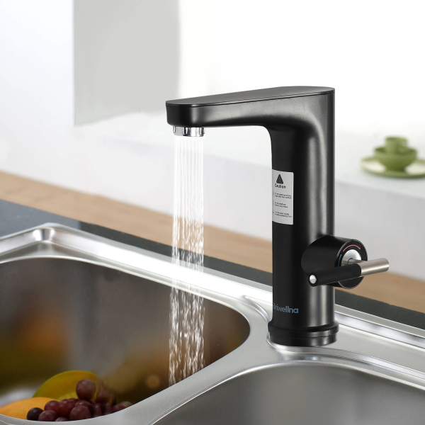 Electric Faucet With Instant Water Heater 3200w Stainless Steel With LED Temperature Indicator For Homes Kitchens Bathrooms Black