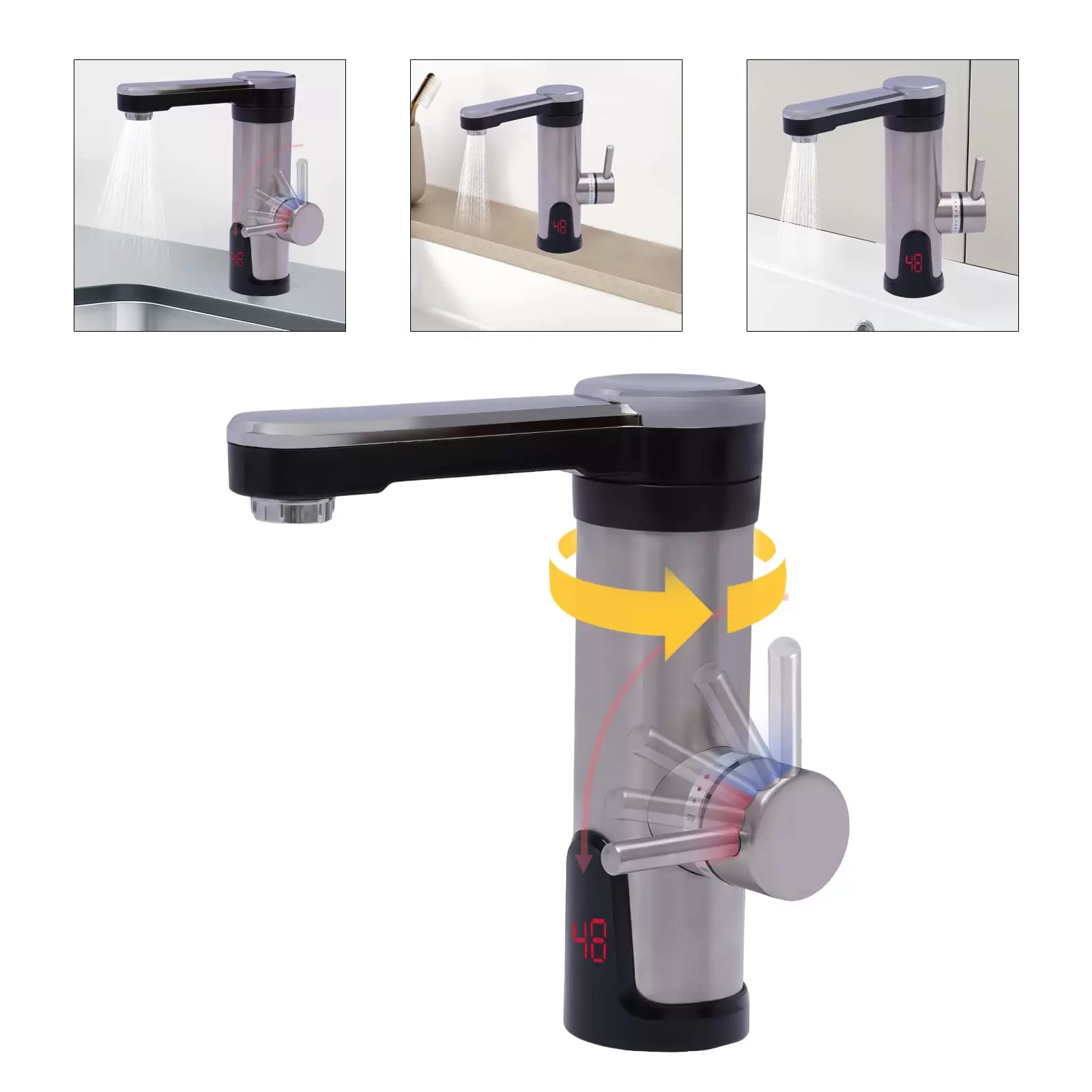 3300W Electric Faucet, Tankless Electric Hot Water Faucet, Stainless Steel, 360° Rotation 3300W Electric Faucet, Tankless Electric Hot Water Faucet, Stainless Steel, 360° Rotation
