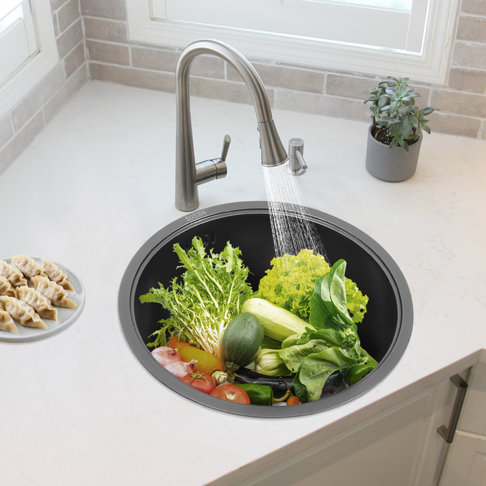 36 Embossed Round Kitchen Sink, Kitchen Sink, Single Bowl Sink used in Homes, Restaurants, Basements, Bars, Kitchens