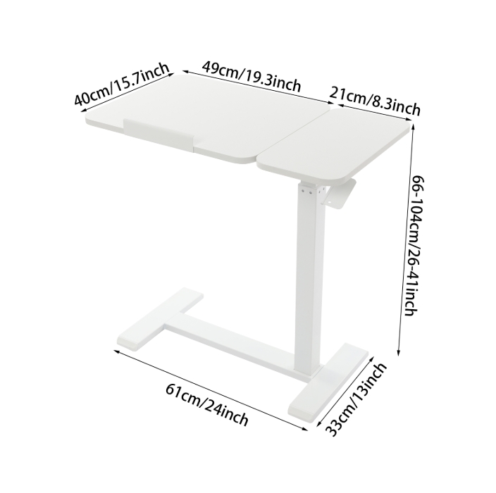 Mobile standing desk, adjustable bedside table, lift table, right version (left side can be flipped) - white Mobile standing desk, adjustable bedside table, lift table, right version (left side can be flipped) - white