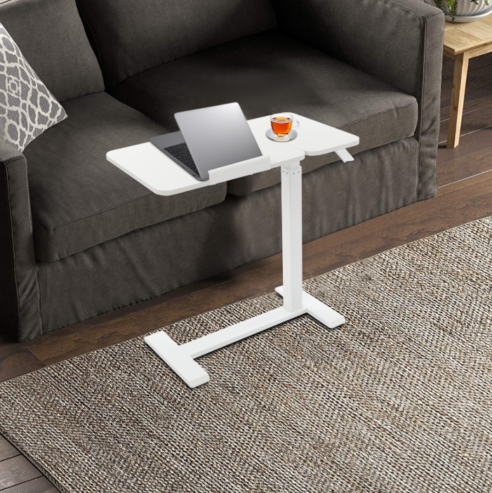 Mobile standing desk, adjustable bedside table, lift table, right version (left side can be flipped) - white
