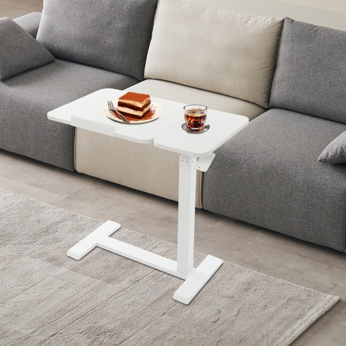 Mobile standing desk, adjustable bedside table, lift table, right version (left side can be flipped) - white Mobile standing desk, adjustable bedside table, lift table, right version (left side can be flipped) - white