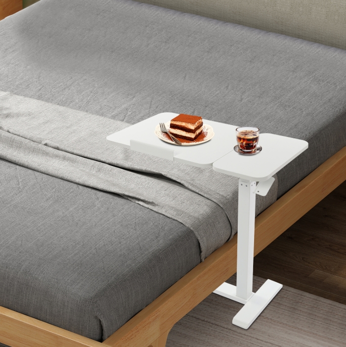 Mobile standing desk, adjustable bedside table, lift table, right version (left side can be flipped) - white Mobile standing desk, adjustable bedside table, lift table, right version (left side can be flipped) - white