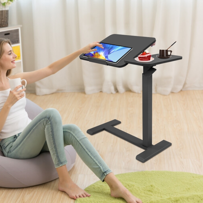 Mobile Standing Desk, Adjustable Nightstand, Lift Desk, Right Version (Left Reversible) - Black