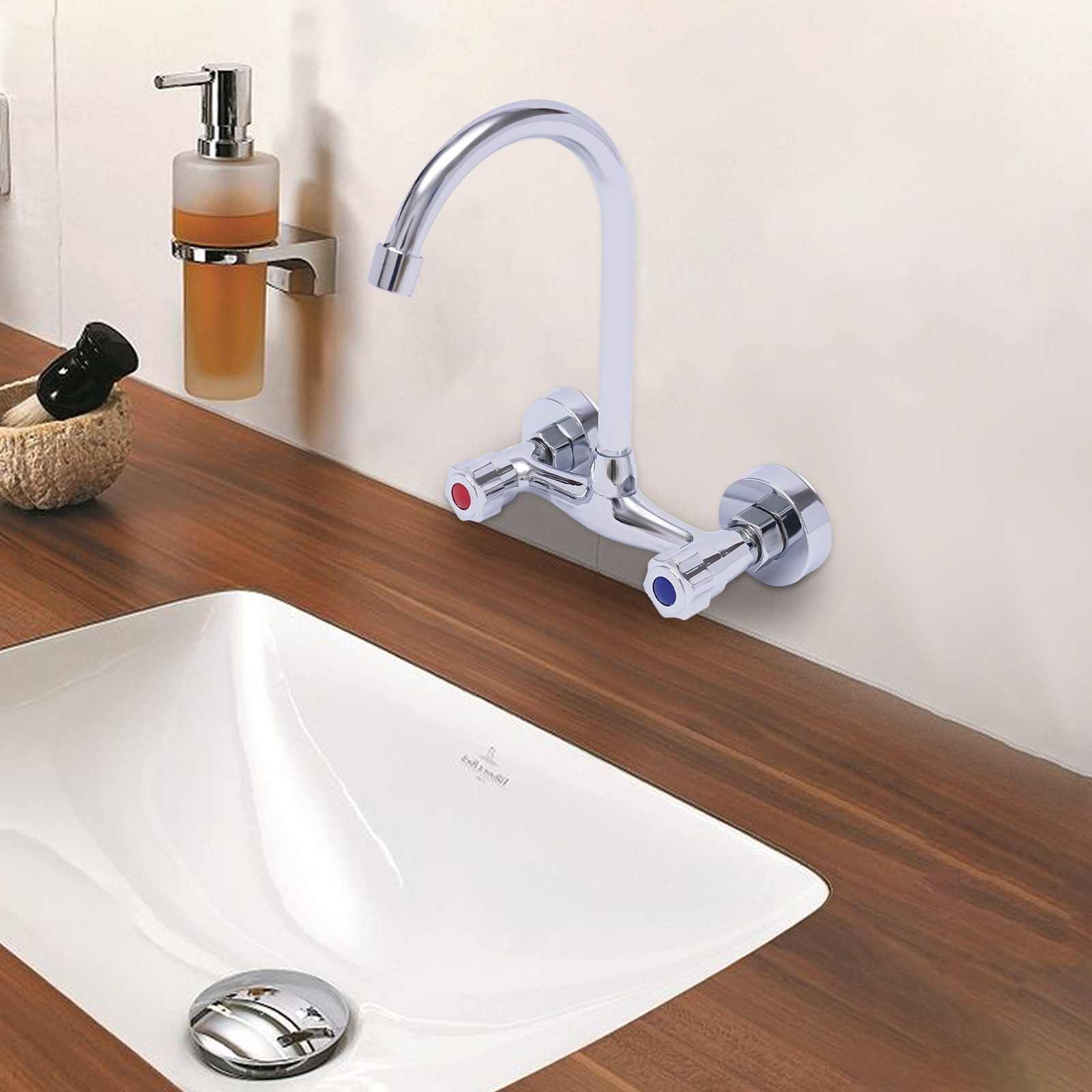 Kitchen faucet, 360° swivel, Hot and cold, Large and smooth flow, Product height: 24.5cm, Silver Kitchen faucet, 360° swivel, Hot and cold, Large and smooth flow, Product height: 24.5cm, Silver