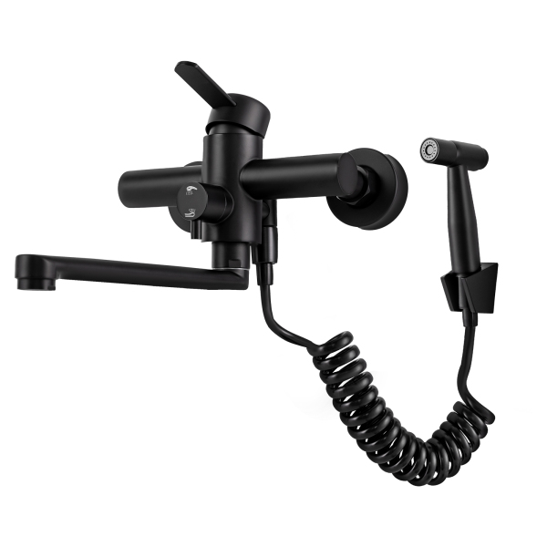 360° Rotatable Stainless Steel Mixer Tap, Wall Mounted Mixer Tap with Spray Gun