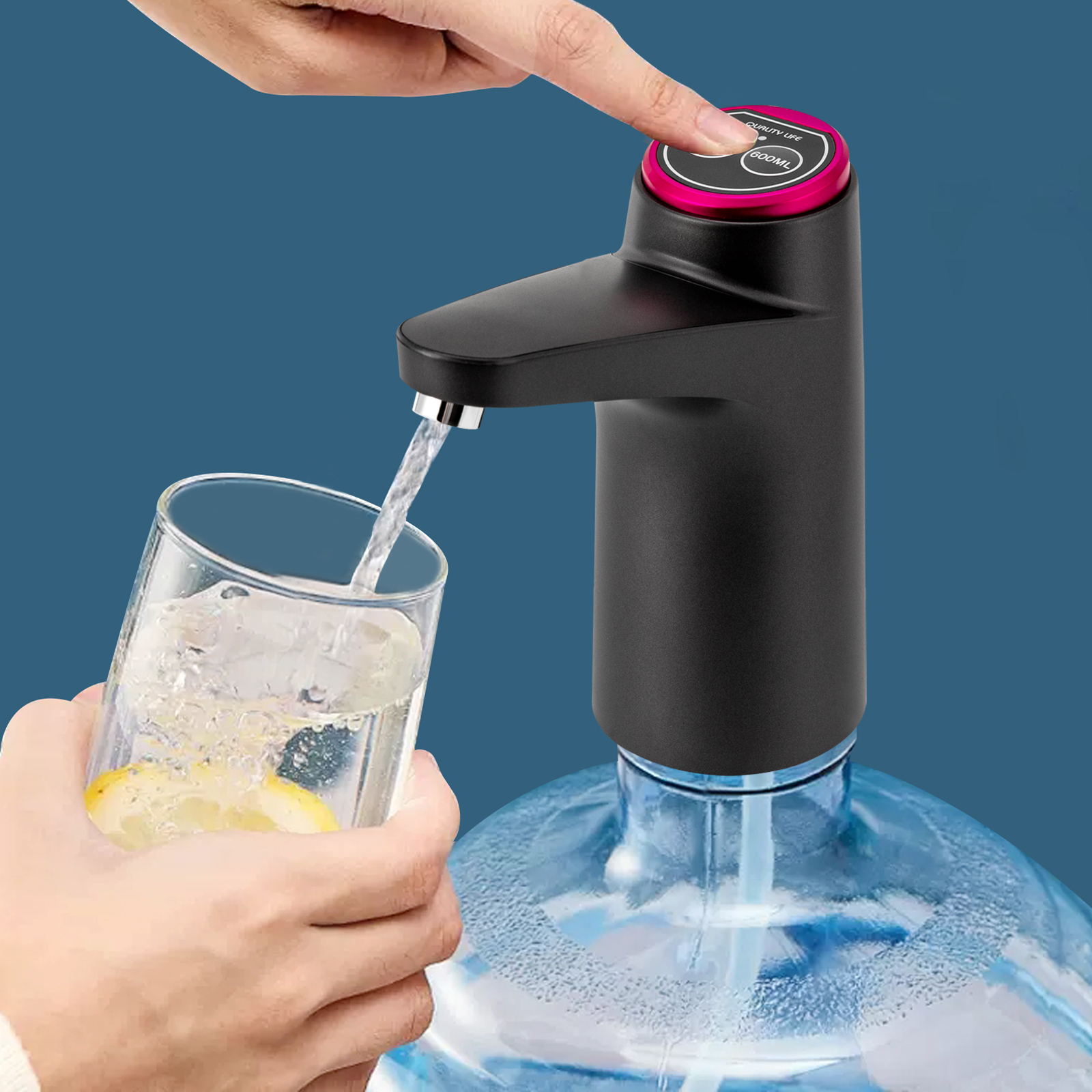 Water bottle pump, USB charging automatic drinking water pump, for home office office kitchen kitchen camping, Black