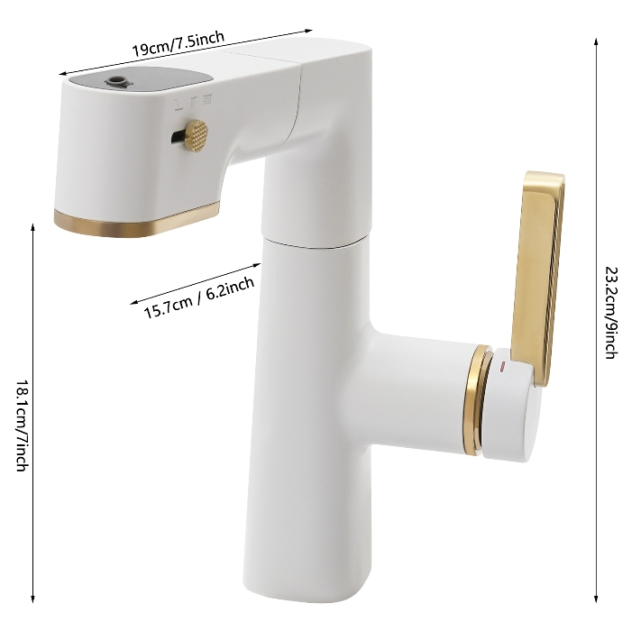 Bathroom faucet with three modes washbasin faucet, pull-out shower, - matte white + zirconium gold Bathroom faucet with three modes washbasin faucet, pull-out shower, - matte white + zirconium gold