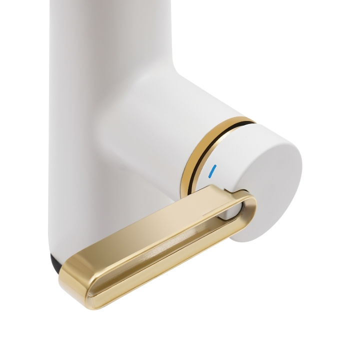 Bathroom faucet with three modes washbasin faucet, pull-out shower, - matte white + zirconium gold Bathroom faucet with three modes washbasin faucet, pull-out shower, - matte white + zirconium gold